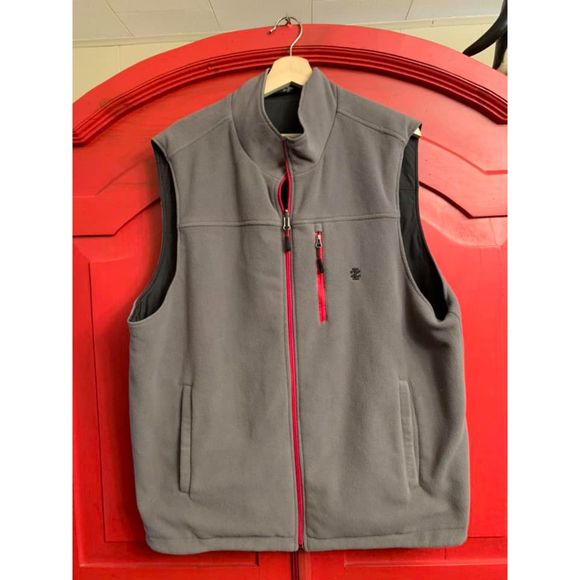 Izod Mens Size L Reversible Zip Front Vest Grey Black Red Windbreaker Fleece EUC - Picture 2 of 4